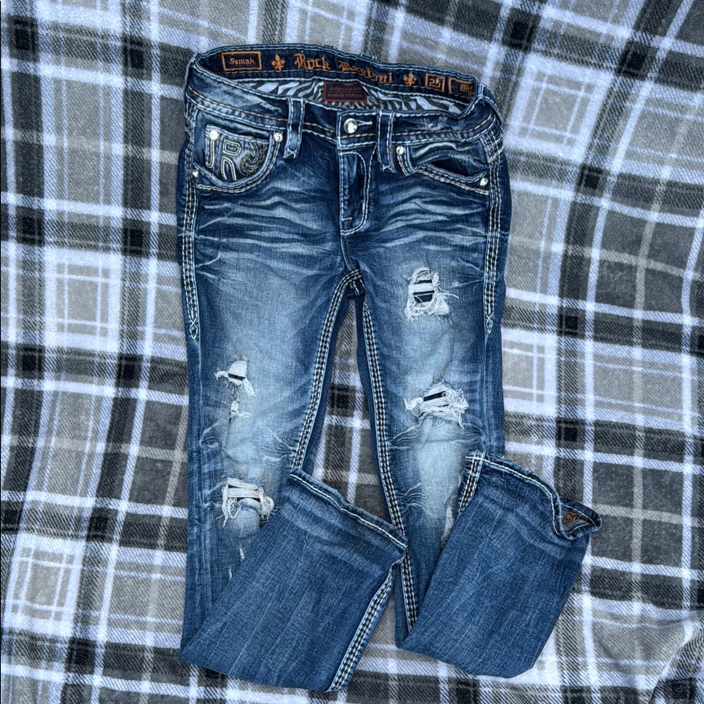Rock Revival Boot Cut Mid-Rise Distressed Jeans